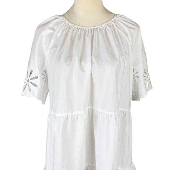 Rails Arielle White Eyelet Cotton Blend Short Sleeve Mini Layered Ruffle Dress - Picture 4 of 16